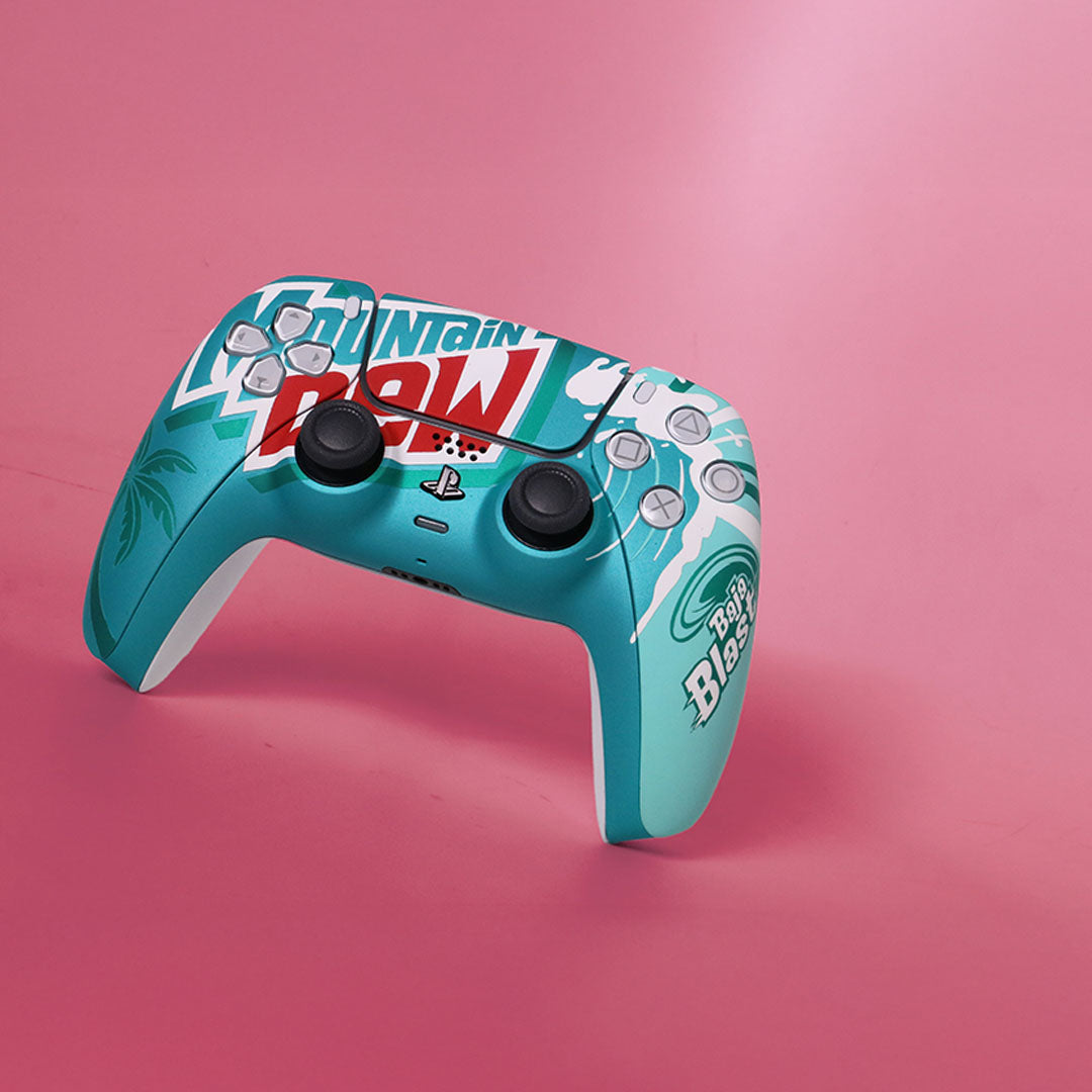Custom Airbrush Painted Sony PlayStation 5 PS5 - Baja Blast Mountain Dew Taco Bell Teal Red Yellow Wave