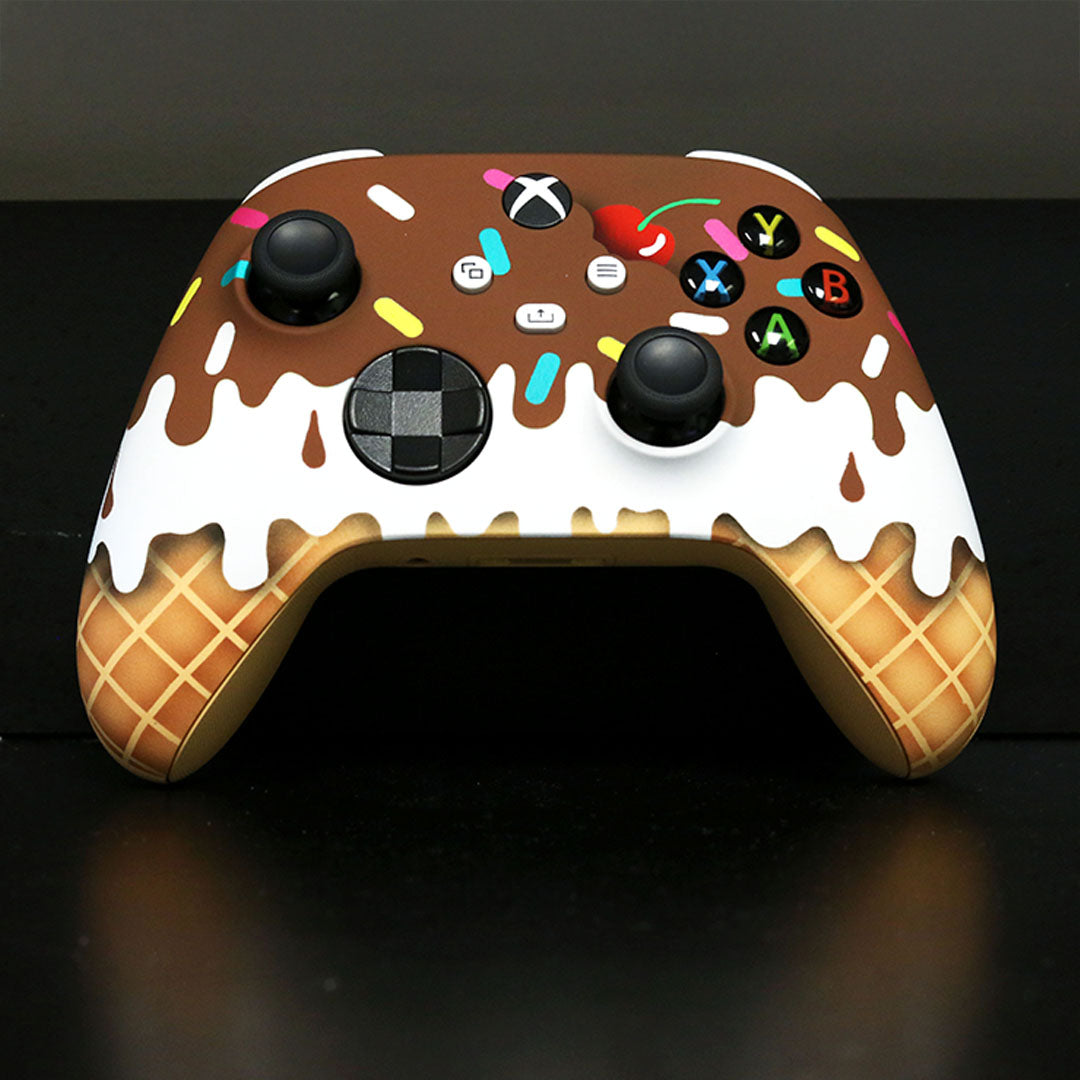 Custom airbrush Controller Microsoft Xbox Series X - Xbox One S - Sundae Ice Cream Cone Cherry Sprinkles