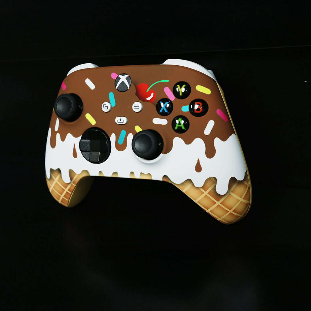 Custom airbrush Controller Microsoft Xbox Series X - Xbox One S - Sundae Ice Cream Cone Cherry Sprinkles