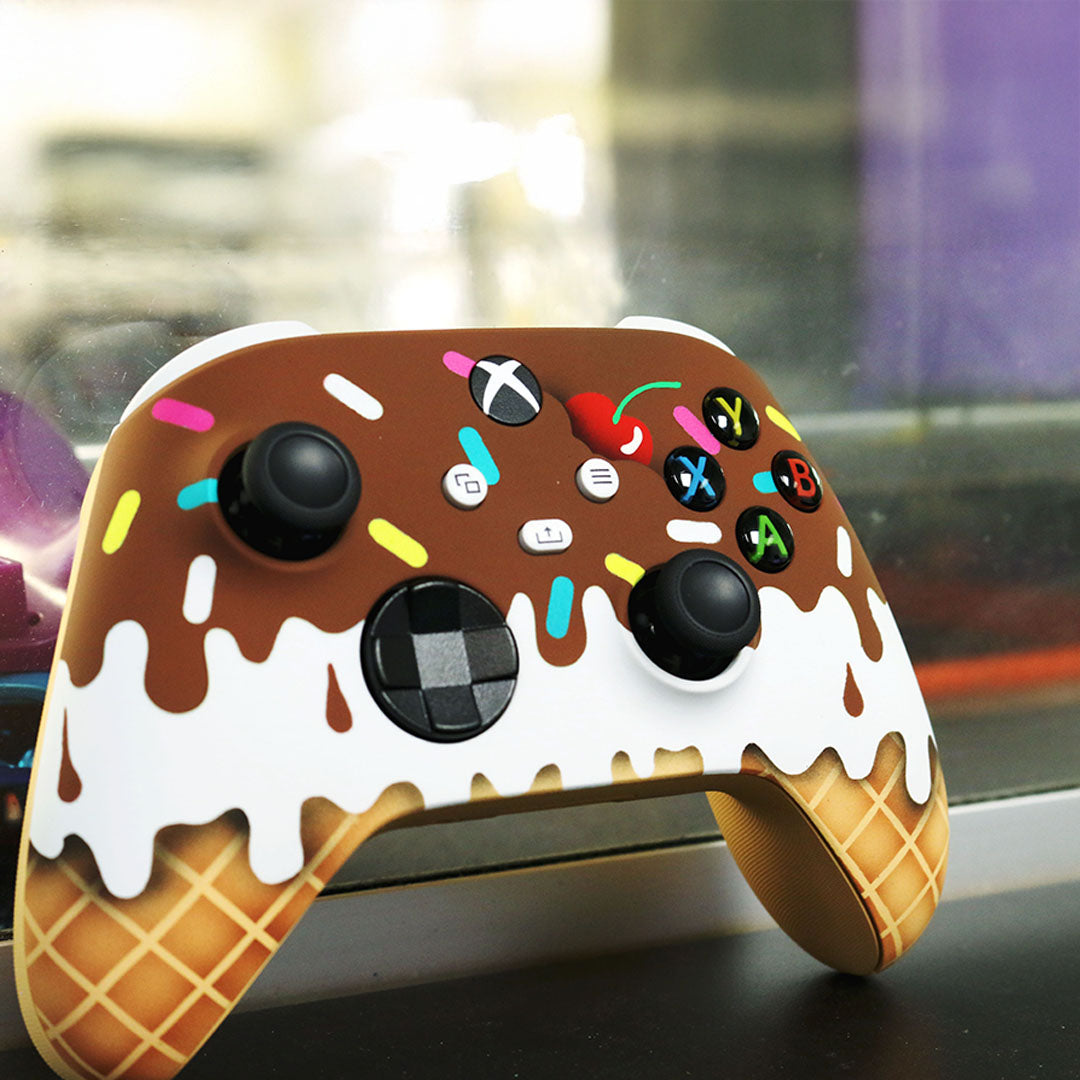 Custom airbrush Controller Microsoft Xbox Series X - Xbox One S - Sundae Ice Cream Cone Cherry Sprinkles