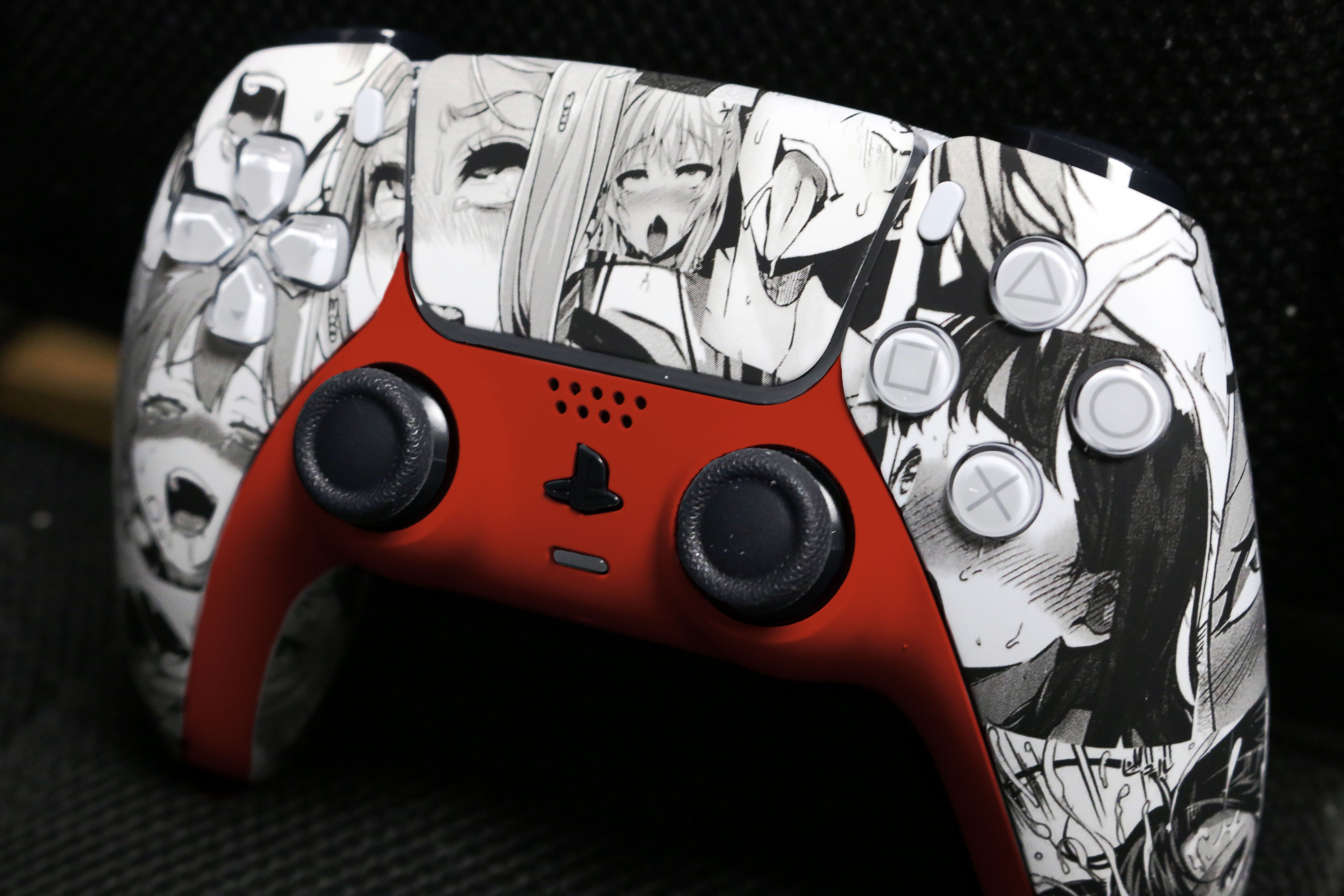 Custom Airbrush Painted Sony PlayStation 5 Controller PS5 - Ahegao Anime Red Manga Spicy Panel