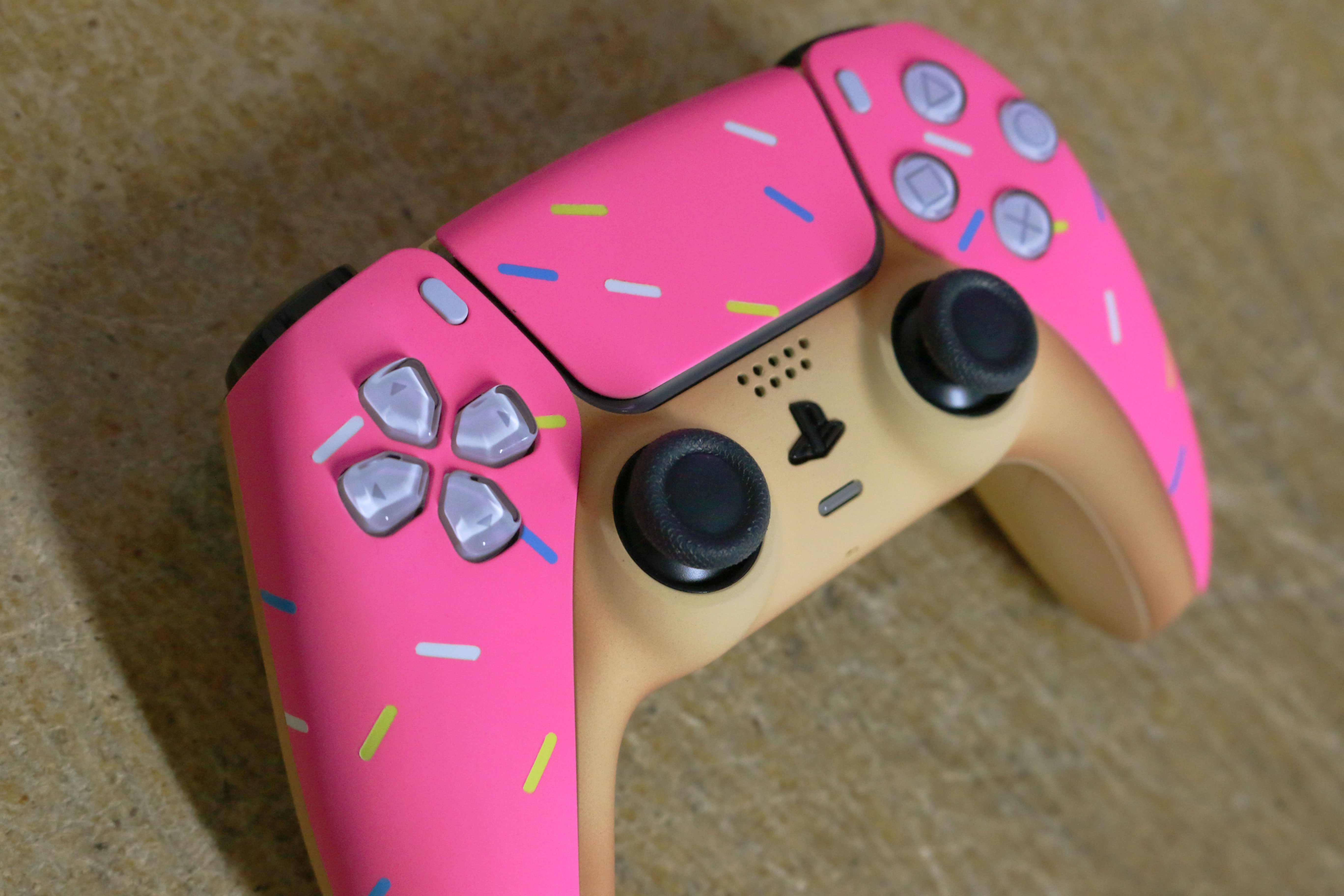 Custom Airbrushed Controller Sony Playstation 5 PS5 - Glazed Fresh Donut Homer Food Pastry Sprinkles Pink