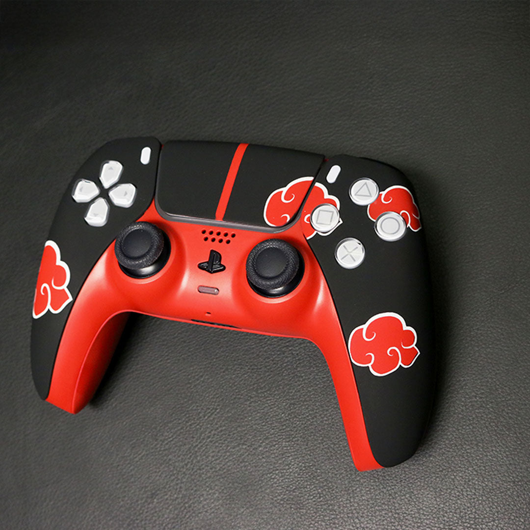 Custom Airbrush Controller Sony Playstation 5 PS5 - Shinobi Dawn Anime Akatsuki Villains Ninja Red Cloud PS5 Controller Skin | Black & Red DualSense Custom Vinyl Wrap | Anime-Inspired Gaming Controller Decal