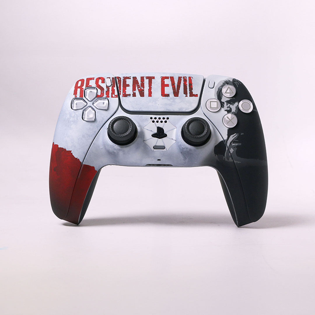 Custom Airbrush Painted Sony PlayStation 5 Controller PS5 - horror-themed video game controller with distressed white, red, black, and gray graphics, featuring bold red lettering and a weathered zombie survival-horror aesthetic.