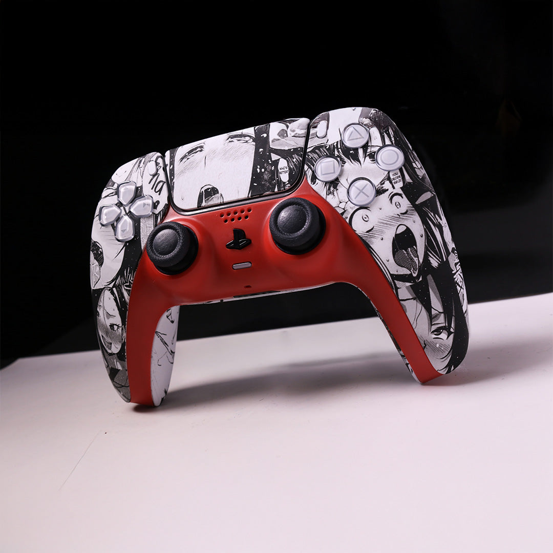Custom Airbrush Painted Sony PlayStation 5 Controller PS5 - Ahegao Anime Red Manga Spicy Panel