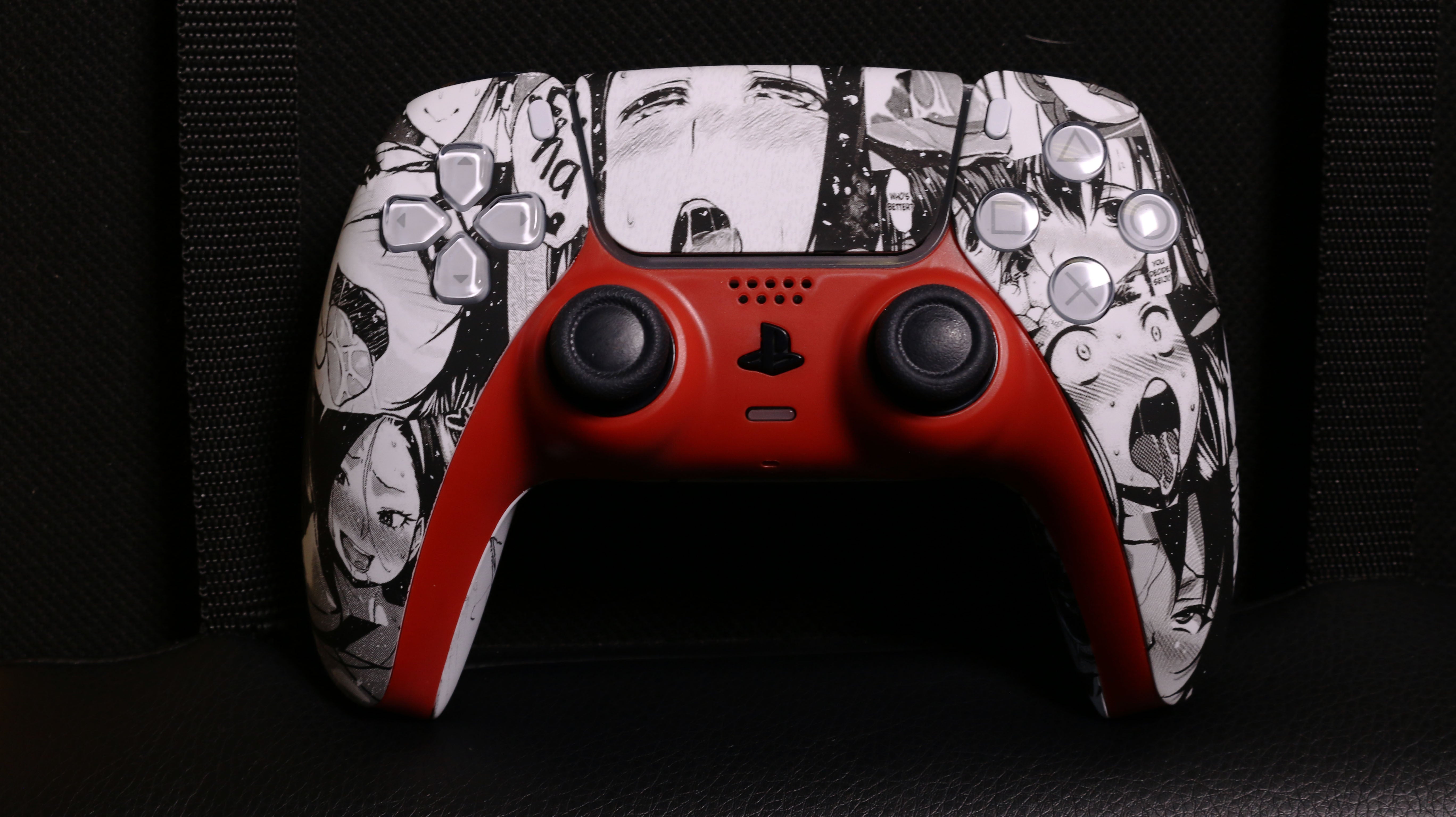 Custom Airbrush Painted Sony PlayStation 5 Controller PS5 - Ahegao Anime Red Manga Spicy Panel