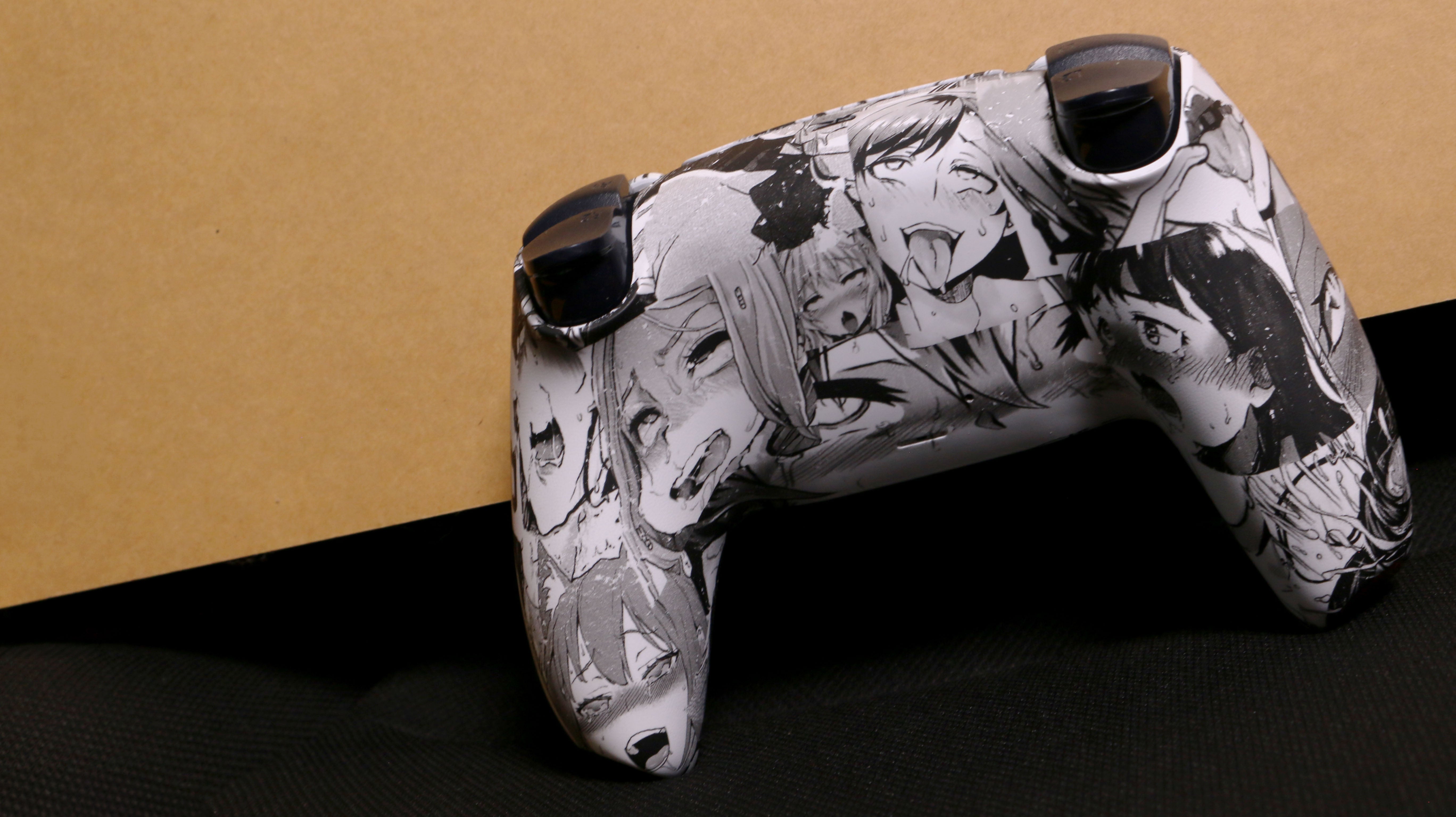 Custom Airbrush Painted Sony PlayStation 5 Controller PS5 - Ahegao Anime Red Manga Spicy Panel