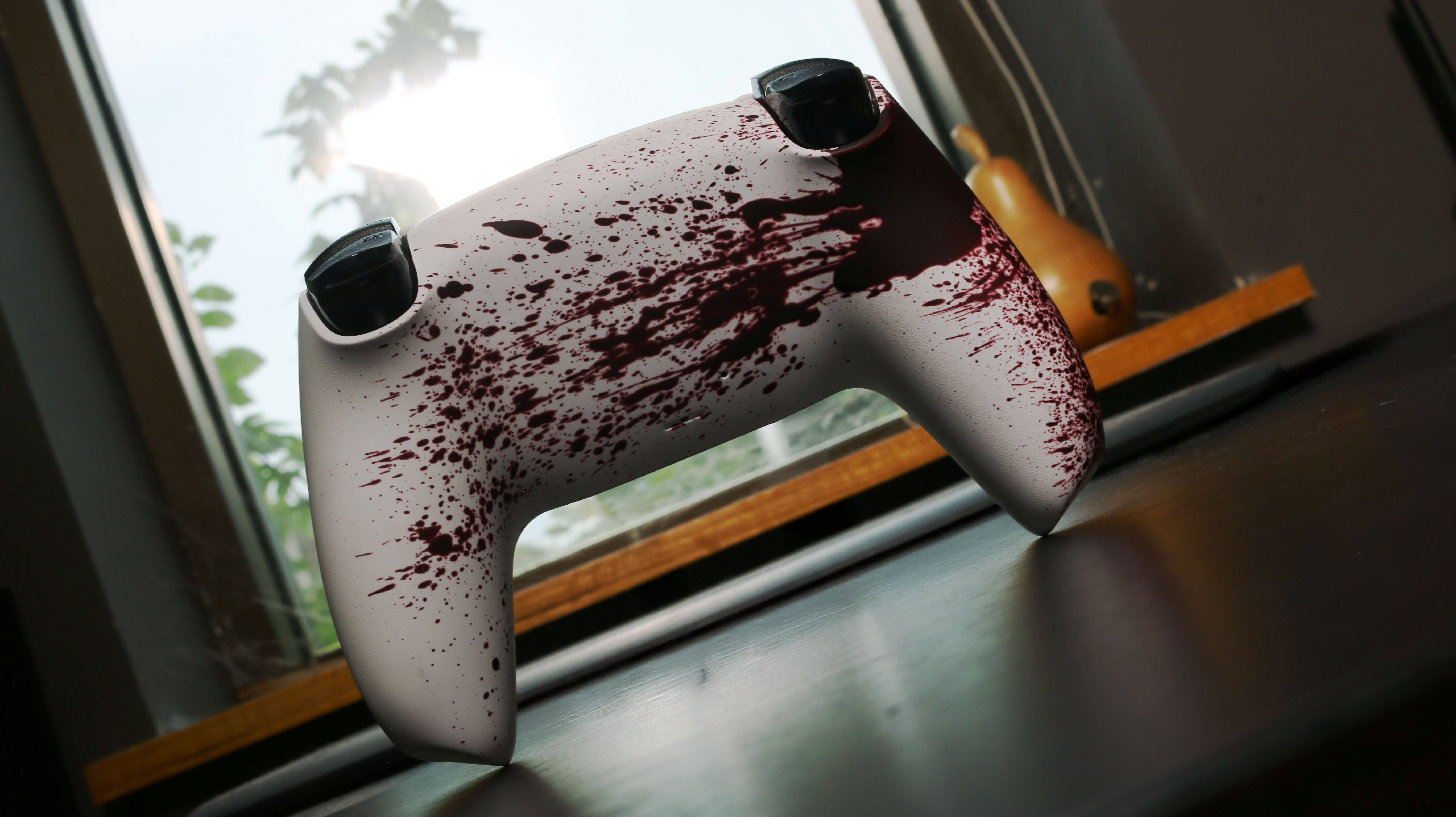 Custom Airbrushed Controller Sony Playstation 5 PS5 - Blood Splatter Gore Red White Horror Killer