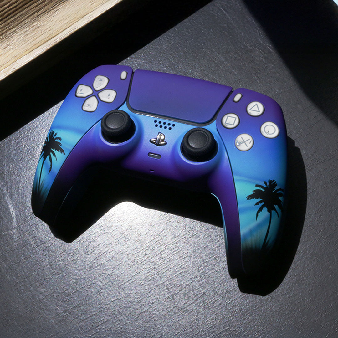 Custom Airbrush Painted Sony PlayStation 5 PS5 - Moonlight Oasis Tropical Beach Ocean