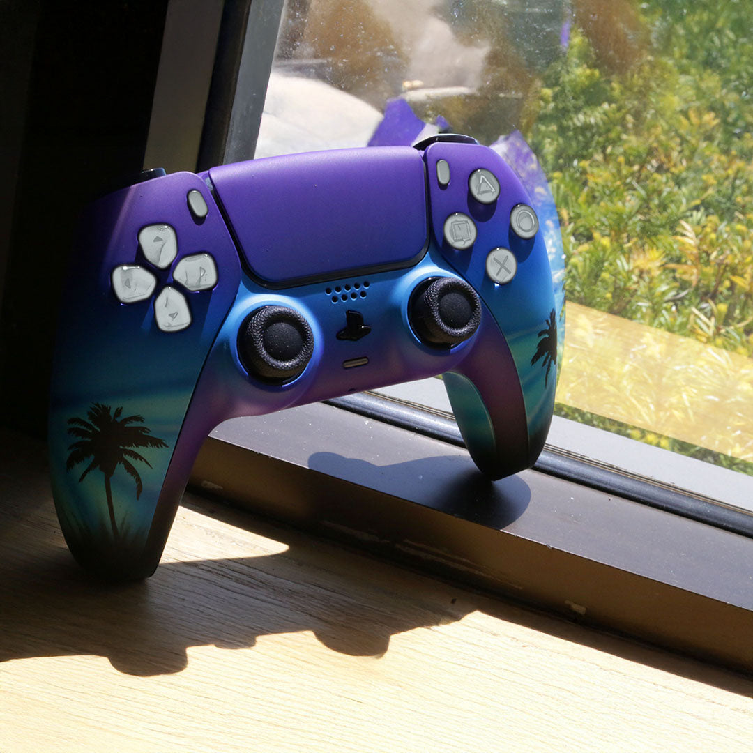 Custom Airbrush Painted Sony PlayStation 5 PS5 - Moonlight Oasis Tropical Beach Ocean