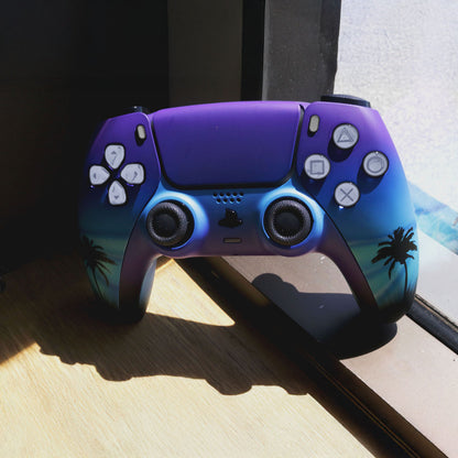 Custom Airbrush Painted Sony PlayStation 5 PS5 - Moonlight Oasis Tropical Beach Ocean