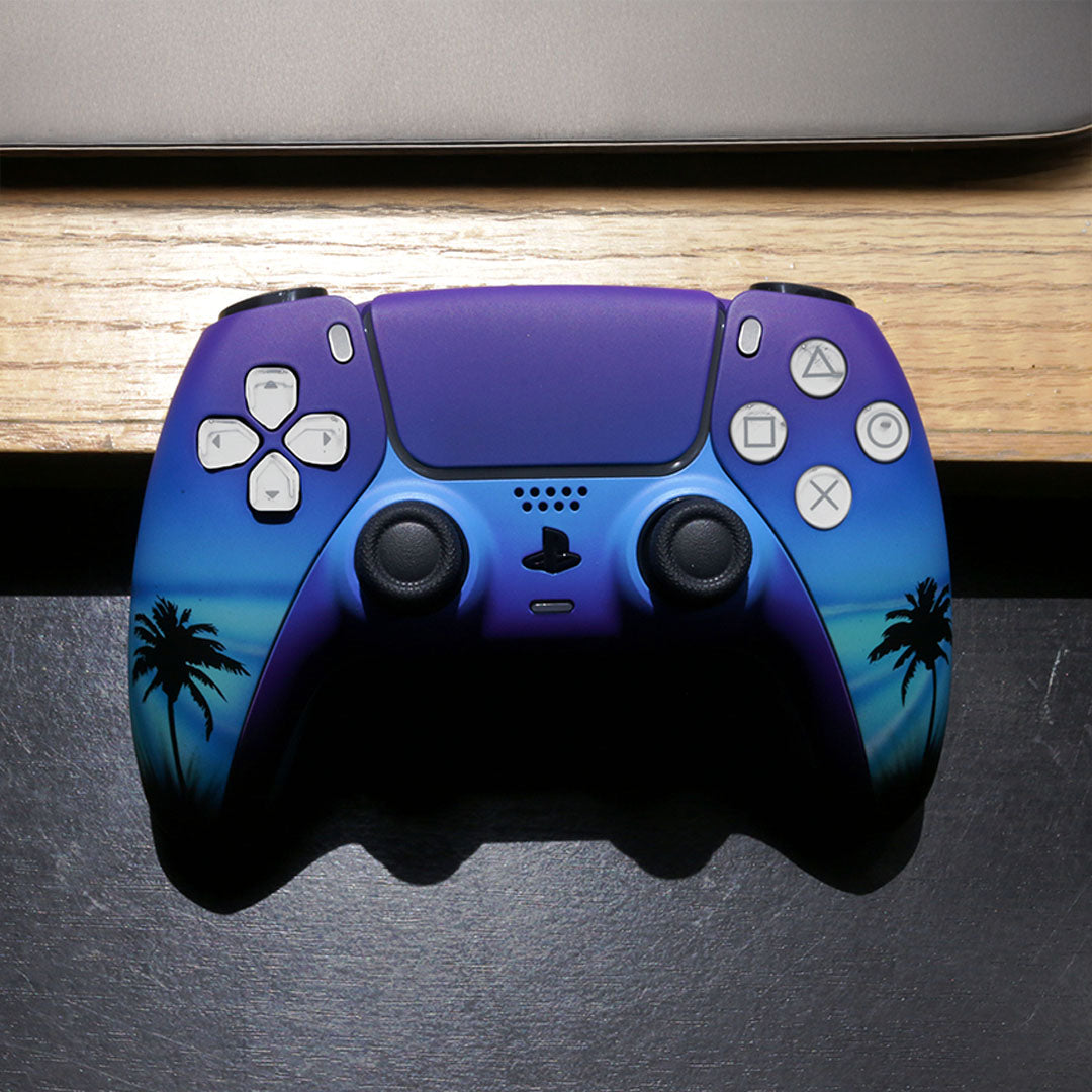 Custom Airbrush Painted Sony PlayStation 5 PS5 - Moonlight Oasis Tropical Beach Ocean