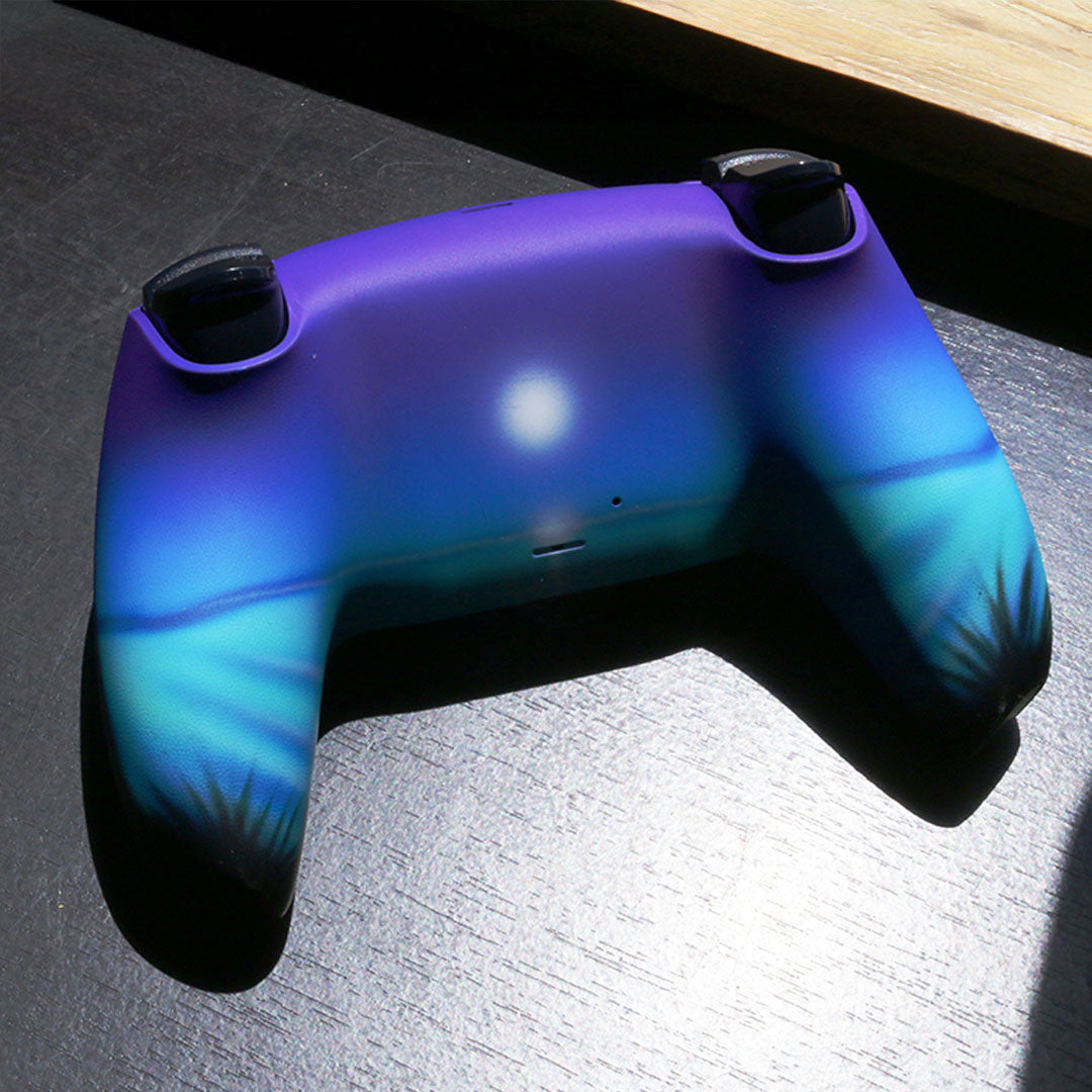 Custom Airbrush Painted Sony PlayStation 5 PS5 - Moonlight Oasis Tropical Beach Ocean