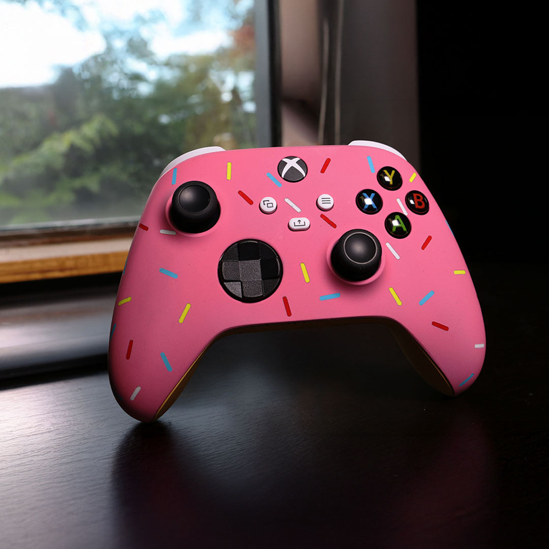 Custom Airbrushed Controller Microsoft Xbox Series X - Xbox One S - Glazed Fresh Donut Homer Food Pastry Sprinkles Pink