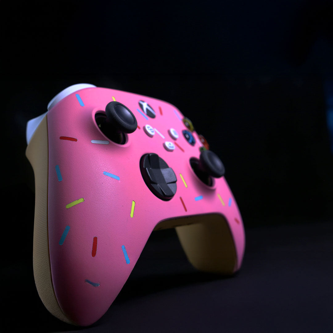 Custom Airbrushed Controller Microsoft Xbox Series X - Xbox One S - Glazed Fresh Donut Homer Food Pastry Sprinkles Pink