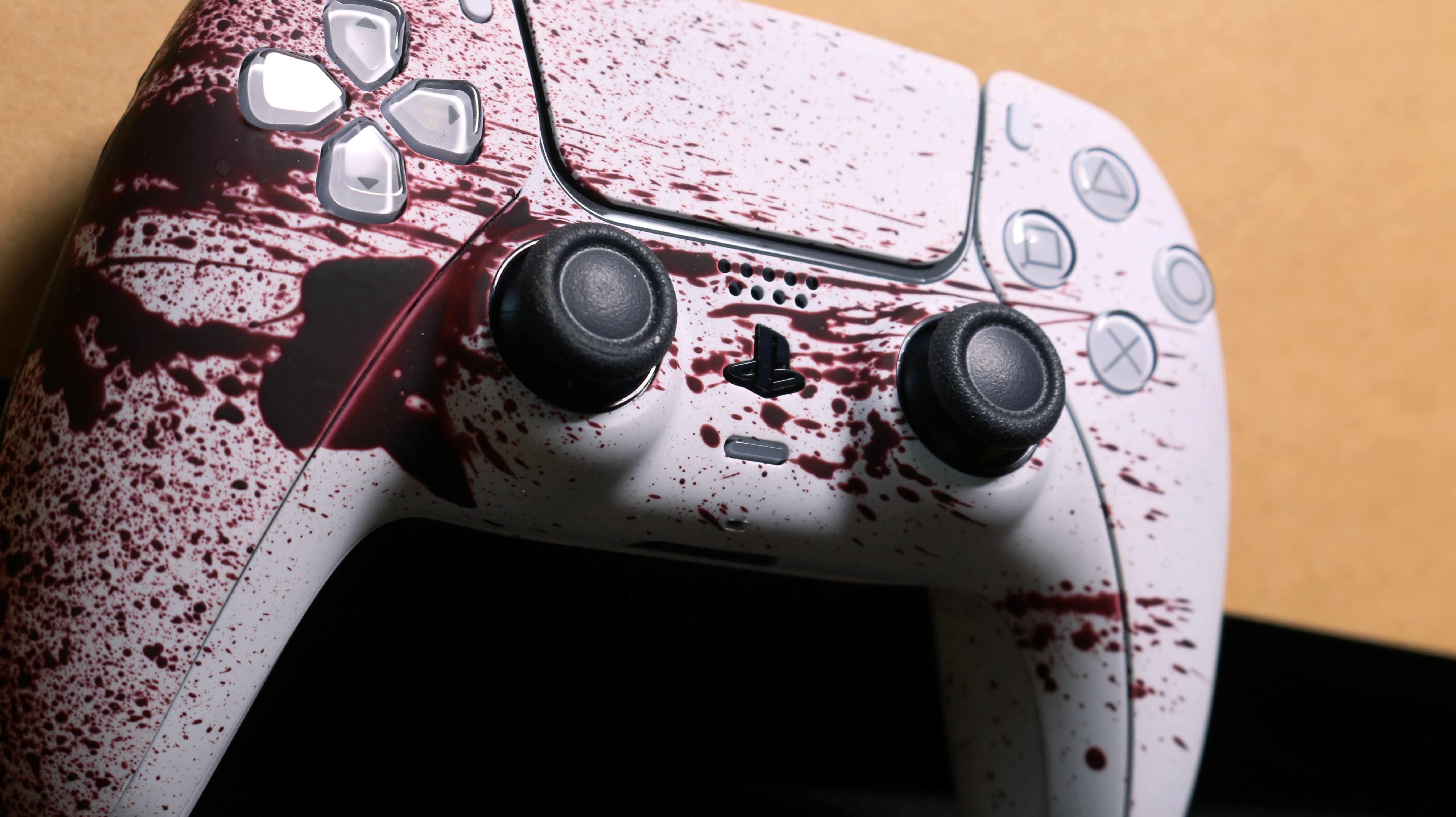 Custom Airbrushed Controller Sony Playstation 5 PS5 - Blood Splatter Gore Red White Horror Killer