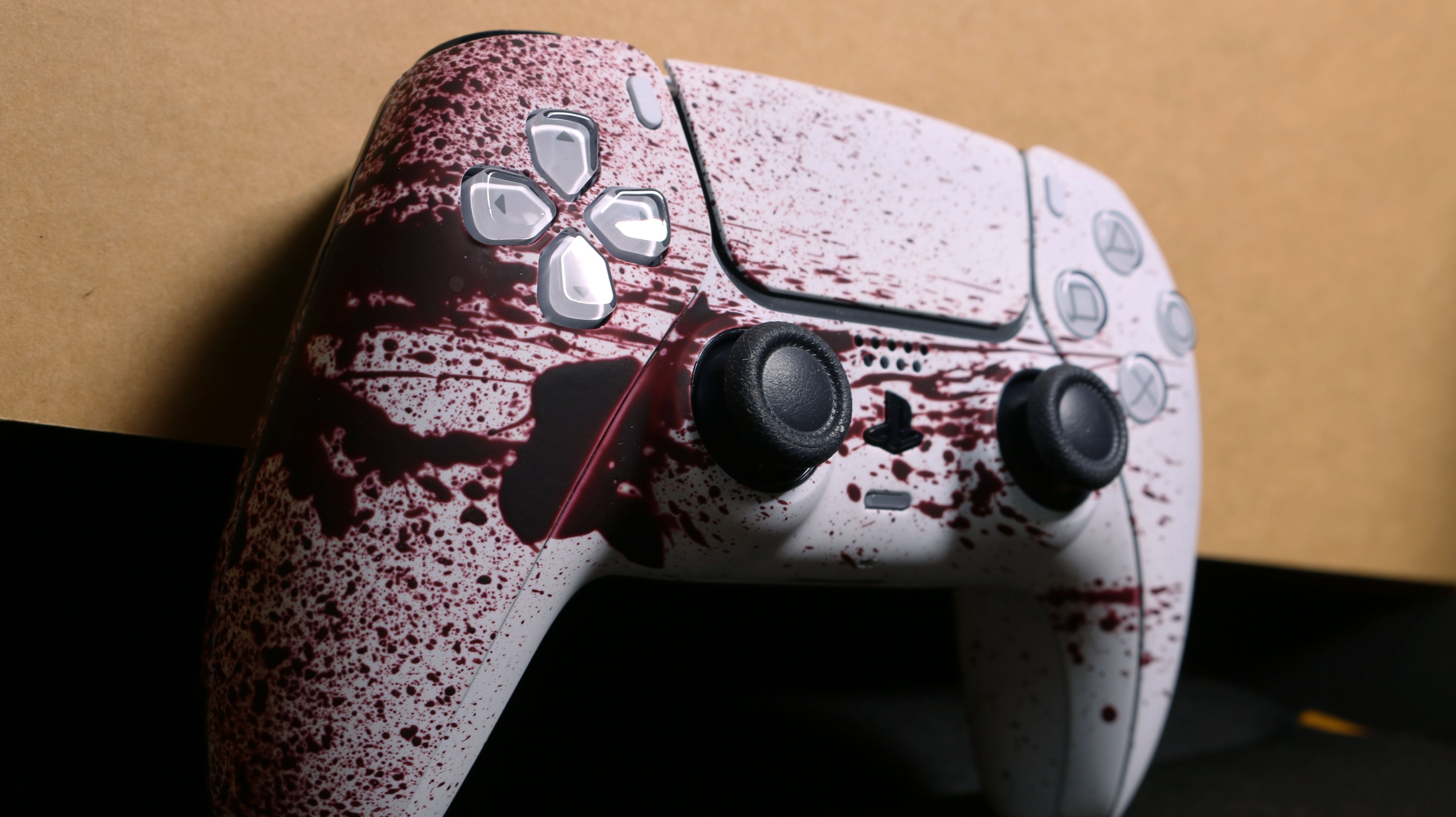 Custom Airbrushed Controller Sony Playstation 5 PS5 - Blood Splatter Gore Red White Horror Killer