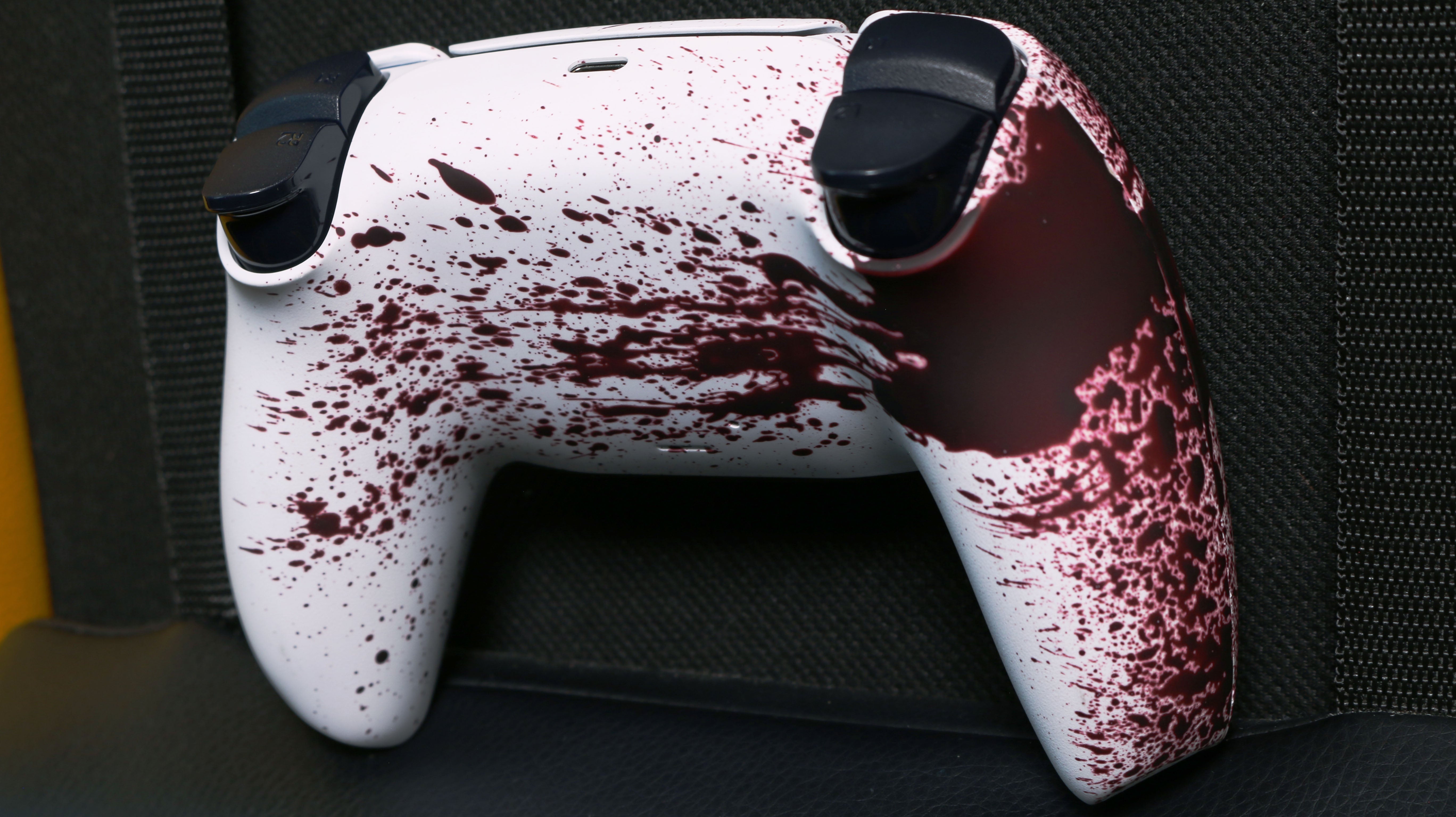 Custom Airbrushed Controller Sony Playstation 5 PS5 - Blood Splatter Gore Red White Horror Killer
