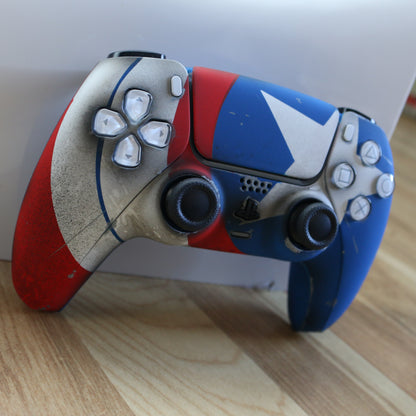 Custom Airbrush Painted Sony PlayStation 5 PS5 - Captain American Marvel Rivals Shield Patriot Red White Blue
