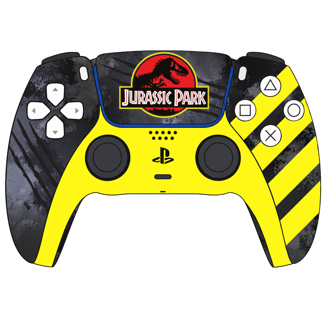 Custom Airbrushed Controller Sony Playstation 5 PS5 - Dinosaur Park Jurassic Yellow Grey T-Rex 