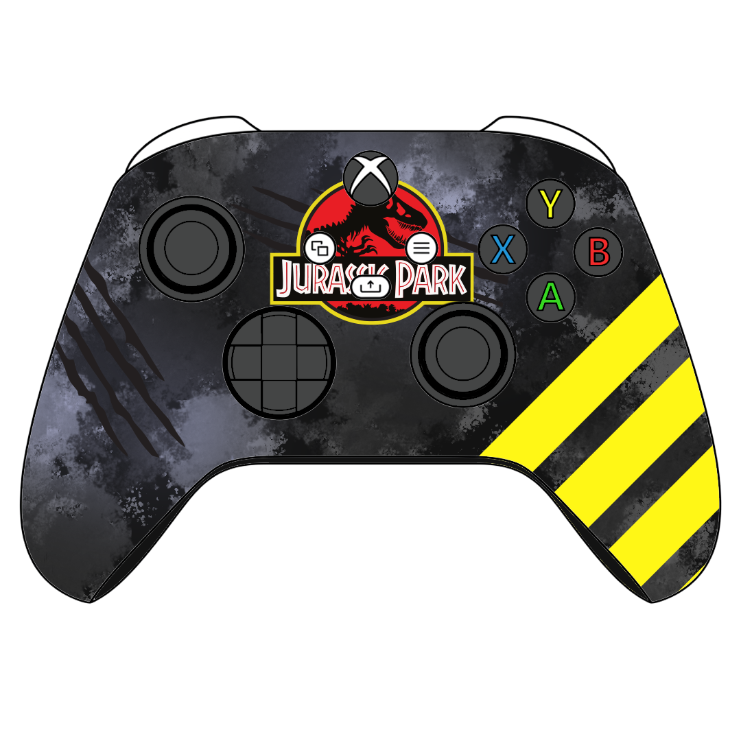 Custom Airbrushed  Controller Microsoft Xbox Series X XSX- Dinosaur Park Jurassic Yellow Grey T-Rex 