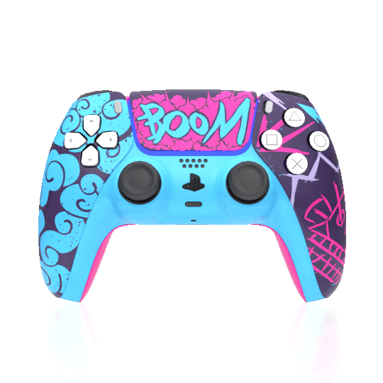 Custom Airbrush Painted Sony PlayStation 5 Controller PS5 - Jinx Pink Boom Blue Powder Puff Arcane