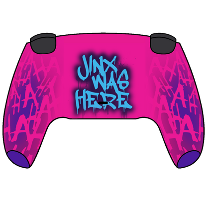 Custom Airbrush Painted Sony PlayStation 5 Controller PS5 - Jinx Pink Boom Blue Powder Puff Arcane