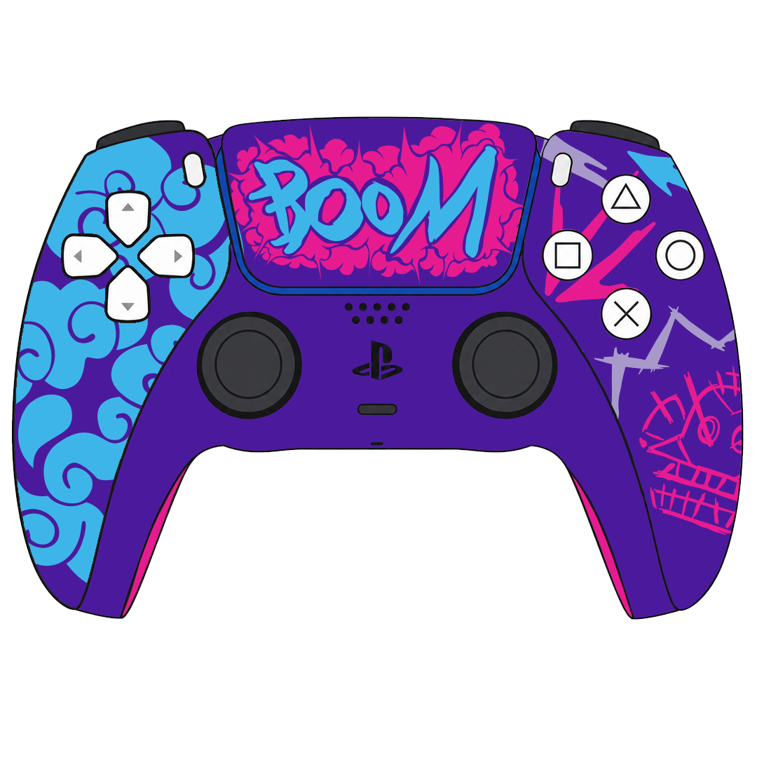 Custom Airbrush Painted Sony PlayStation 5 Controller PS5 - Jinx Pink Boom Blue Powder Puff Arcane
