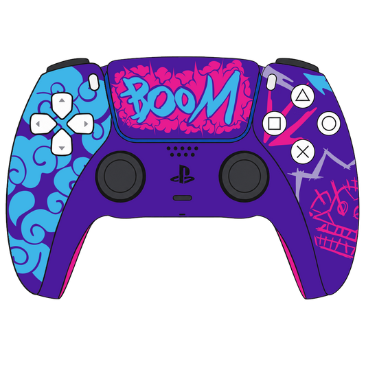 Custom Airbrush Painted Sony PlayStation 5 Controller PS5 - Jinx Pink Boom Blue Powder Puff Arcane