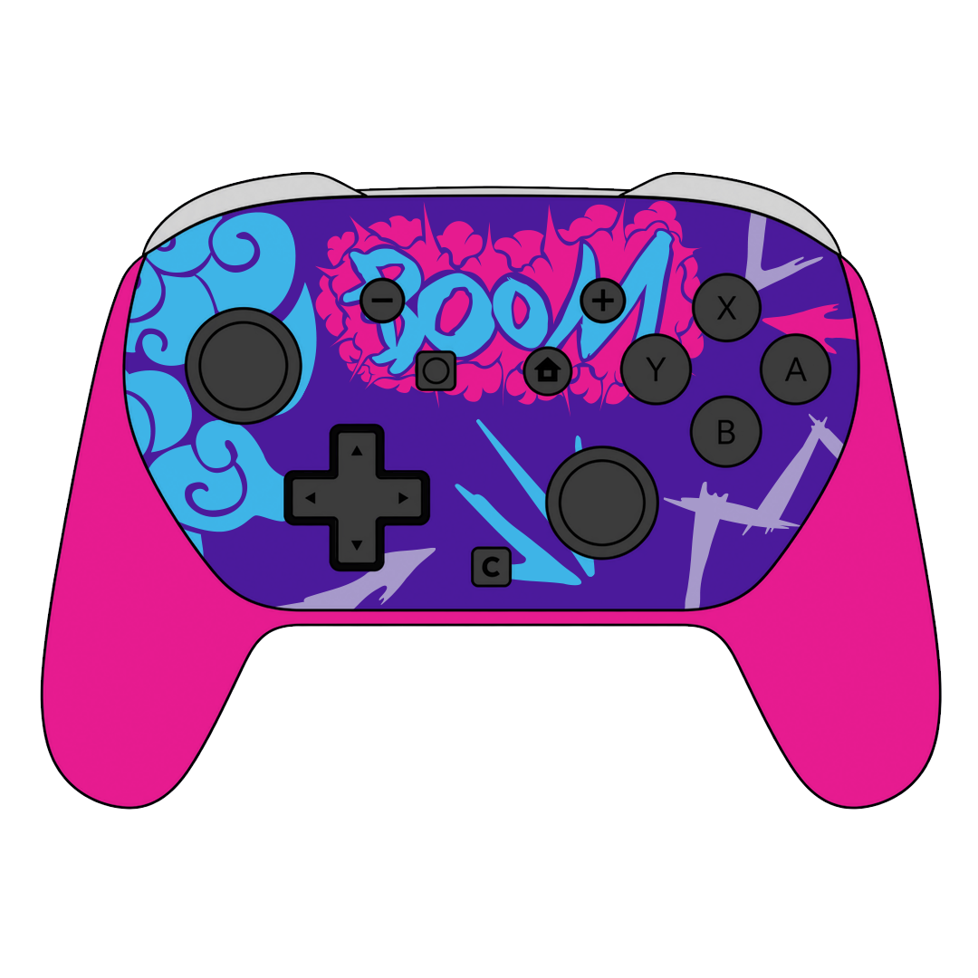 Custom Airbrush Painted Controller Nintendo Switch 2 Two - Jinx Pink Boom Blue Powder Puff Arcane