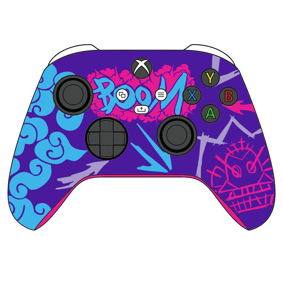 Custom Airbrush Controller Microsoft Xbox Series X - Xbox One S - Jinx Pink Boom Blue Powder Puff Arcane