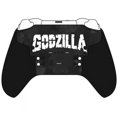 Custom Airbrush Controller Microsoft Xbox Series X - Xbox One S - Elite -Red and black custom gaming controller with white Japanese-inspired artwork. Monster -Kaiju - Great wave Godzilla