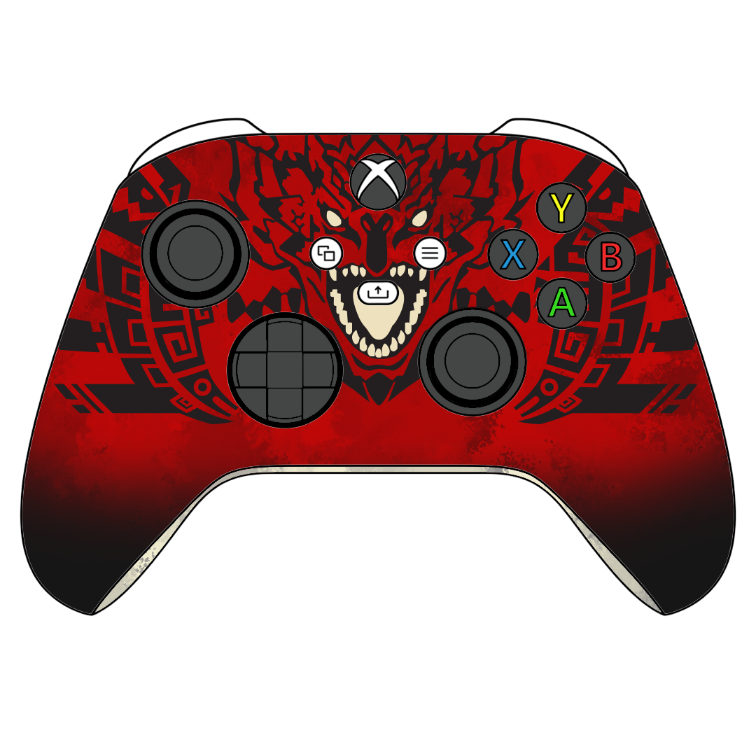 Custom Airbrush Controller Microsoft Xbox Series X - Xbox One S - Monster Hunter Red Black Rathalos 