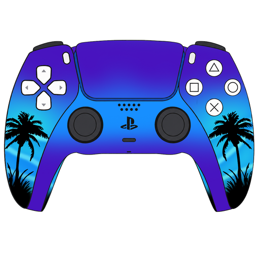 Custom Airbrush Painted Sony PlayStation 5 PS5 - Moonlight Oasis Tropical Beach Ocean