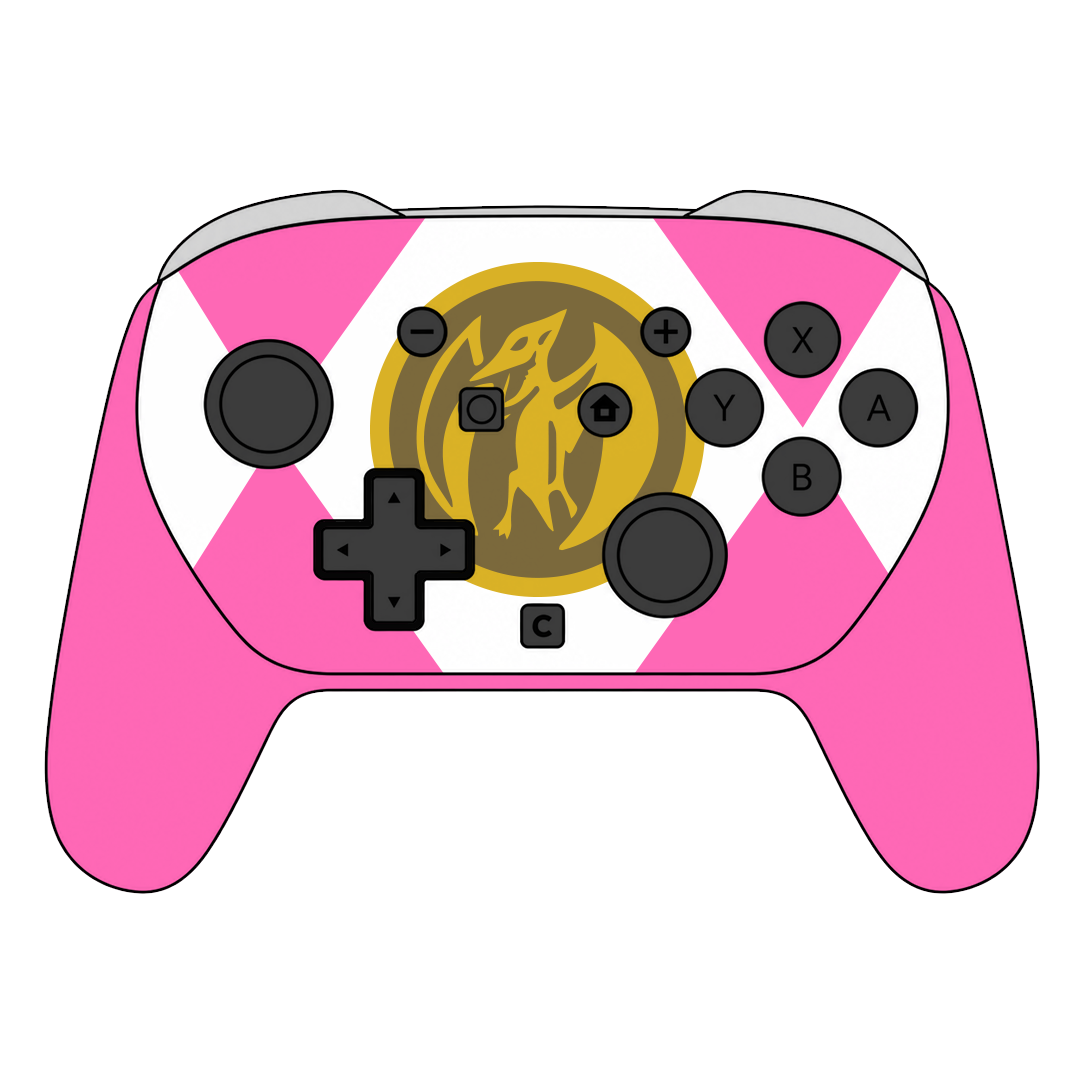 Custom Airbrush Painted Controller Nintendo Switch 2 Two - Power Rangers Morphin Time Pink