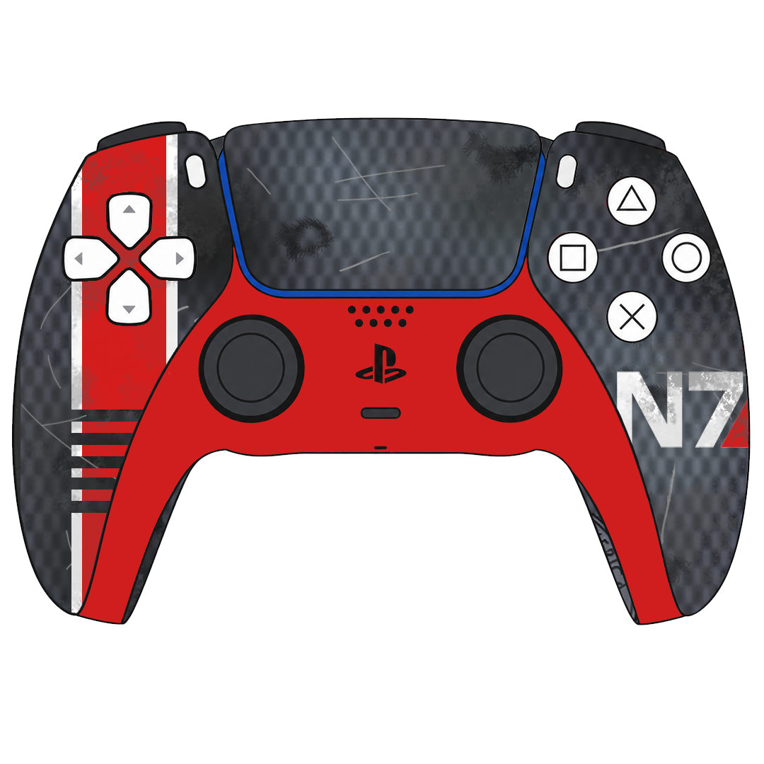 Custom Airbrushed Controller Sony Playstation 5 PS5 - N7 Carbon Mass Effect