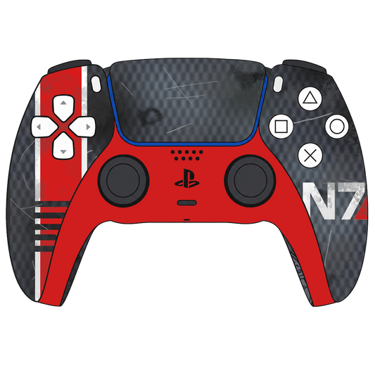 Custom Airbrushed Controller Sony Playstation 5 PS5 - N7 Carbon Mass Effect