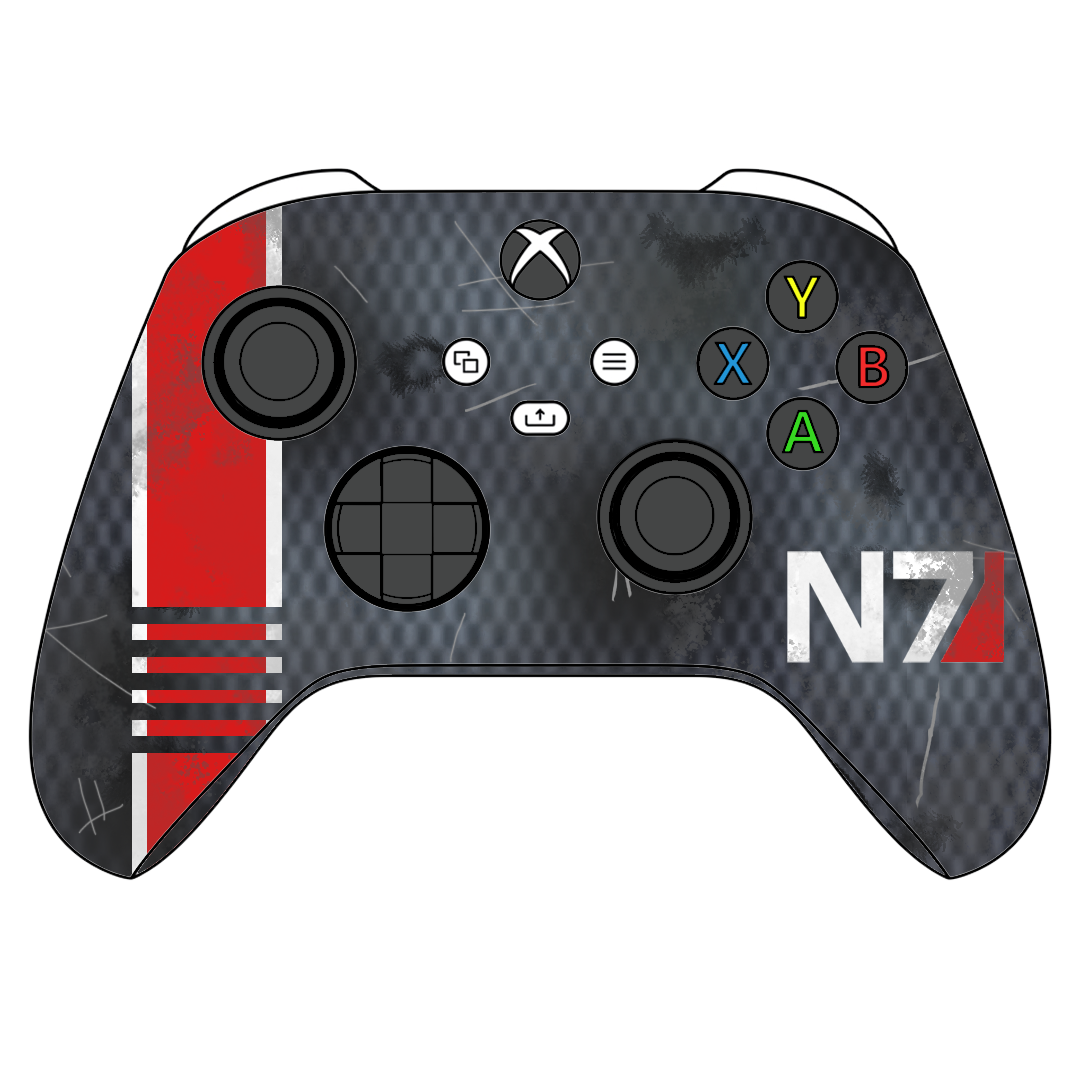 Custom Airbrush Hydrodip Controller Microsoft Xbox Series X - Xbox One S - N7 Carbon Mass Effect