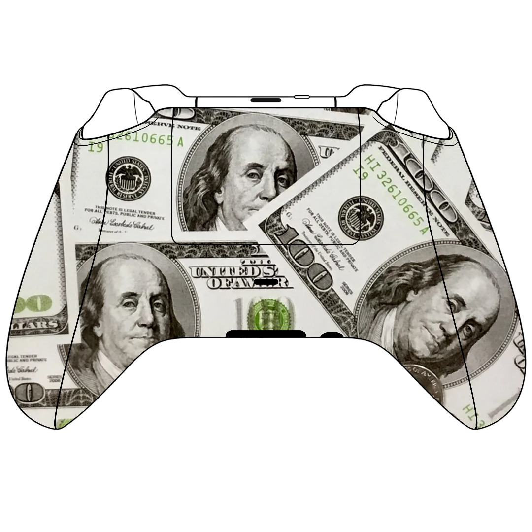 Custom Hydrodip Controller Microsoft Xbox Series X - Xbox One S - Playa Dollar Bills Benjamin Franklin Cash