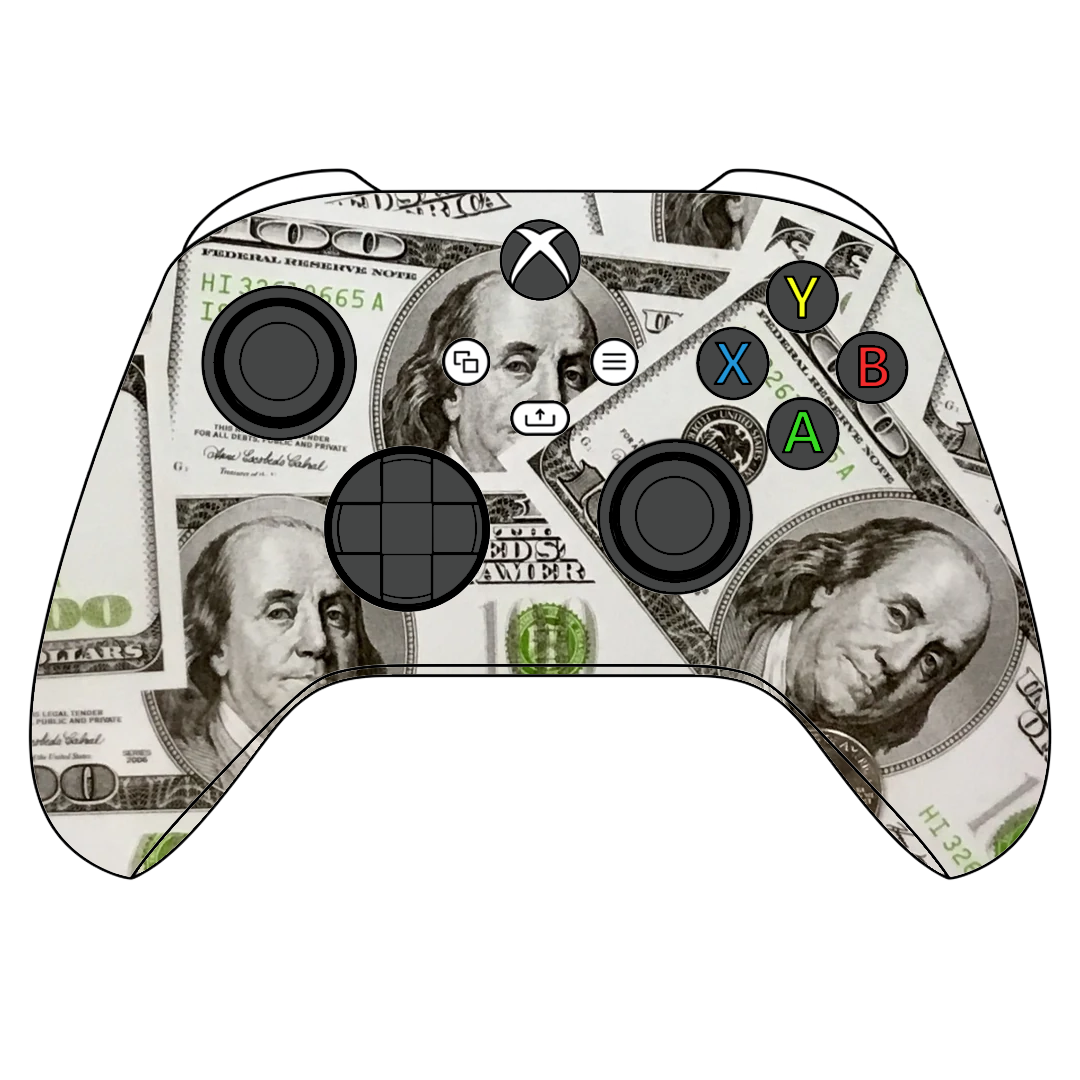 Custom Hydrodip Controller Microsoft Xbox Series X - Xbox One S - Playa Dollar Bills Benjamin Franklin Cash