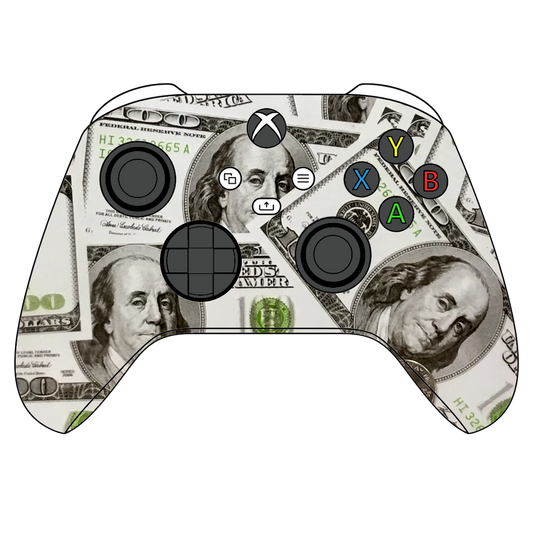 Custom Hydrodip Controller Microsoft Xbox Series X - Xbox One S - Playa Dollar Bills Benjamin Franklin Cash