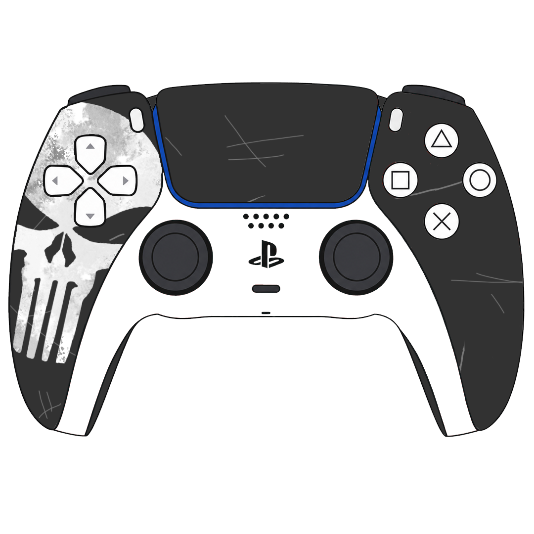 Custom Airbrush Controller Sony PlayStation 5 PS5 - Punisher Superhero Skull Black White 