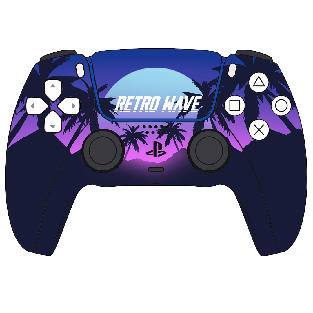 Custom Airbrushed Controller Sony Playstation 5 PS5 - Retrowave Miami Palm Trees