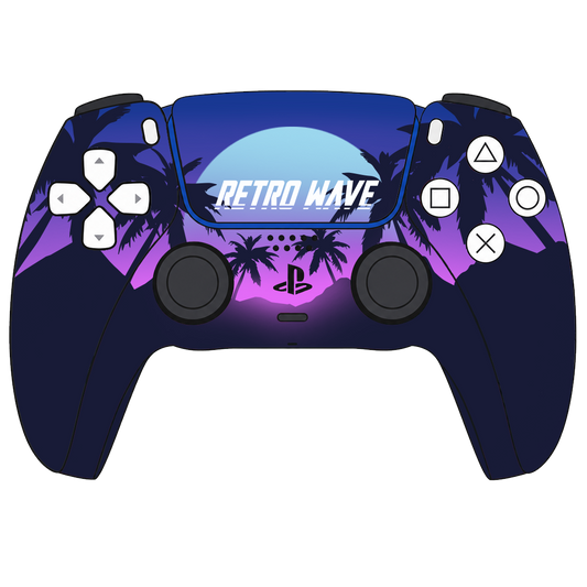 Custom Airbrushed Controller Sony Playstation 5 PS5 - Retrowave Miami Palm Trees