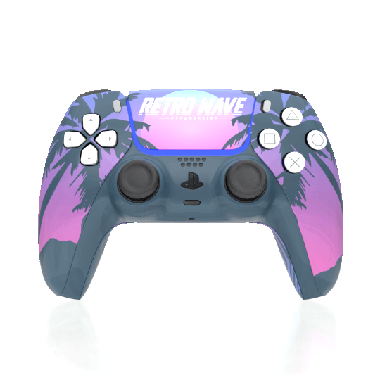 Custom Airbrushed Controller Sony Playstation 5 PS5 - Retrowave Miami Palm Trees