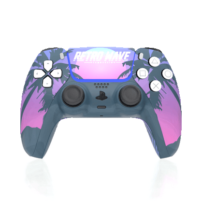 Custom Airbrushed Controller Sony Playstation 5 PS5 - Retrowave Miami Palm Trees