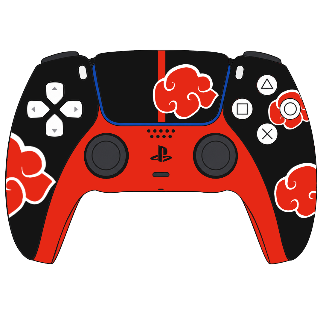 Custom Airbrush Controller Sony Playstation 5 PS5 - Shinobi Dawn Anime Akatsuki Villains Ninja Red Cloud PS5 Controller Skin | Black & Red DualSense Custom Vinyl Wrap | Anime-Inspired Gaming Controller Decal