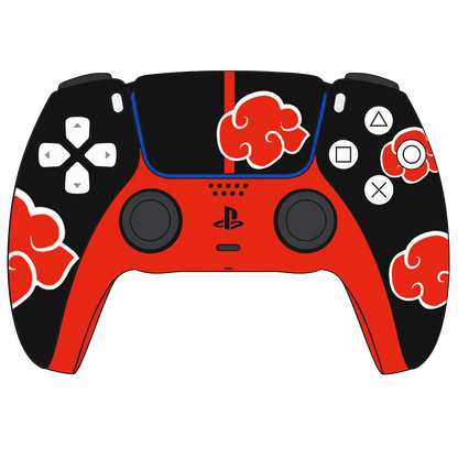 Custom Airbrush Controller Sony Playstation 5 PS5 - Shinobi Dawn Anime Akatsuki Villains Ninja Red Cloud PS5 Controller Skin | Black & Red DualSense Custom Vinyl Wrap | Anime-Inspired Gaming Controller Decal
