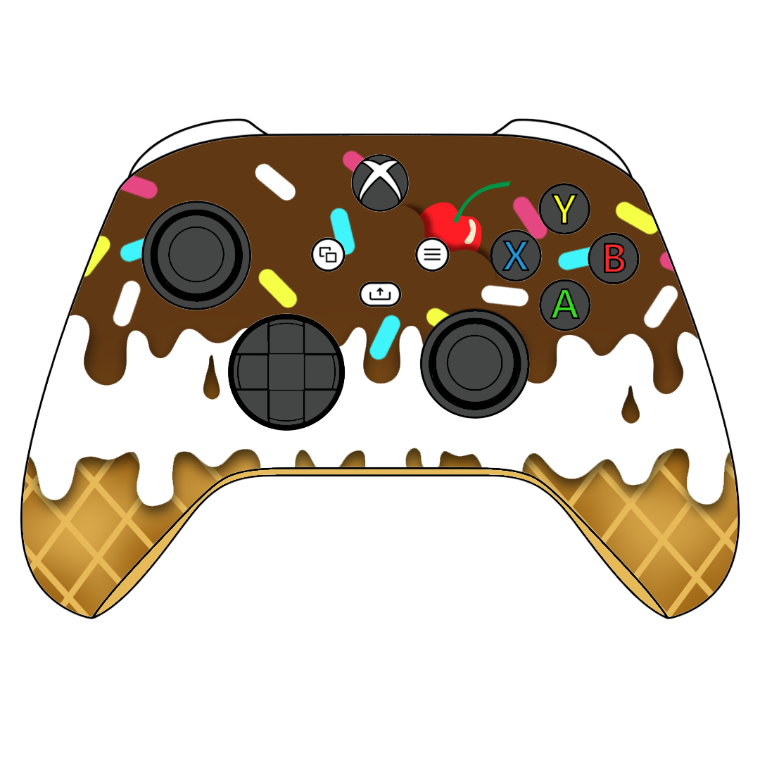 Custom airbrush Controller Microsoft Xbox Series X - Xbox One S - Sundae Ice Cream Cone Cherry Sprinkles