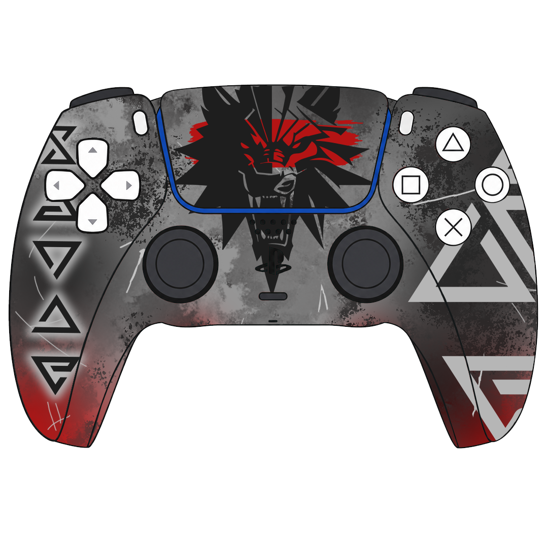Custom Airbrush Painted Sony PlayStation 5 Controller PS5 - Wolf Witcher Folklore Fantasy Runes Elements Game Tv Series Geralt Dark Horror